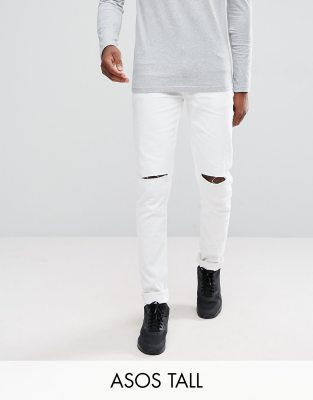ASOS TALL Skinny Jeans In White With Knee Rips