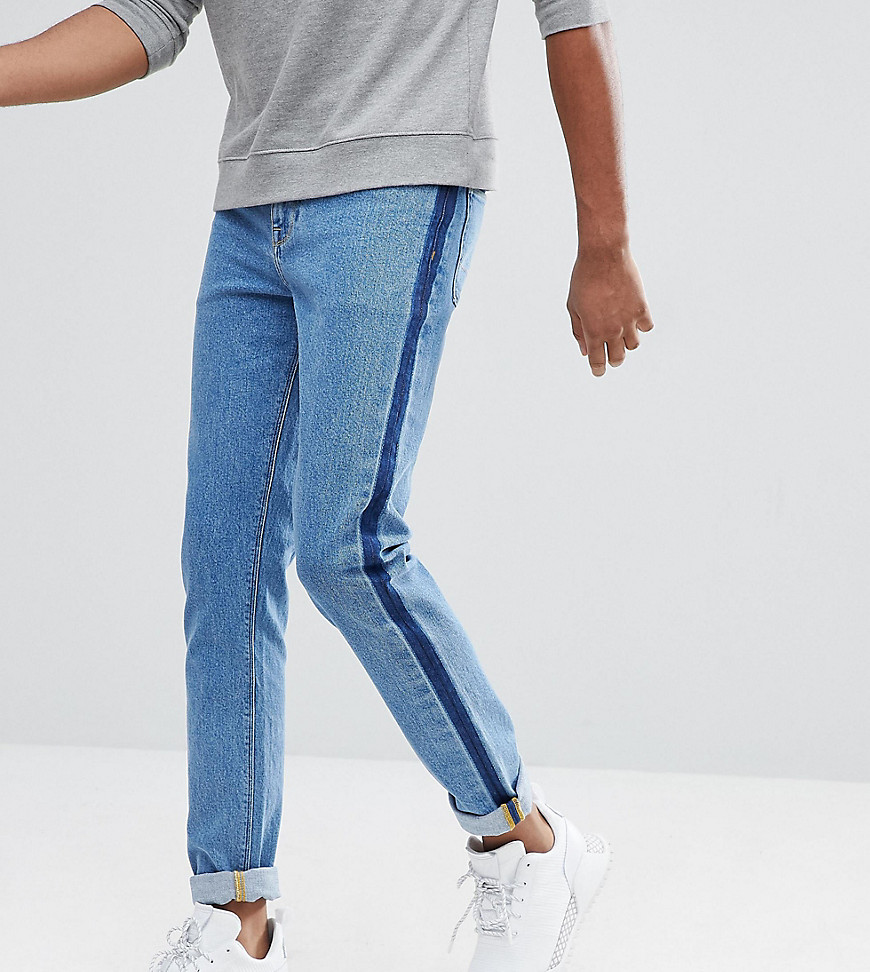 ASOS TALL - Skinny jeans met zijstreep in lichtblauw met wassing
