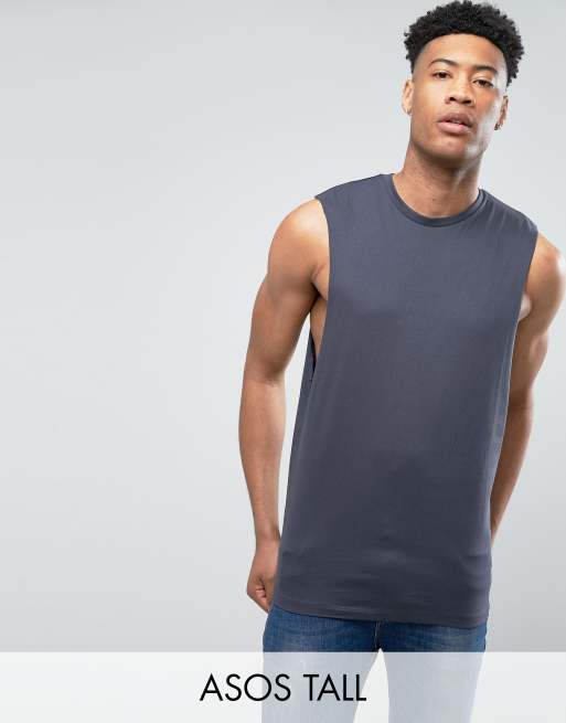ASOS TALL Sleeveless T-Shirt With Dropped Armhole In Gray