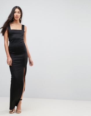 asos design square neck scuba maxi dress with thigh split