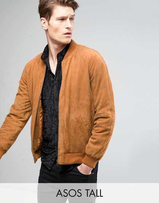 Suede bomber jacket in on sale tan