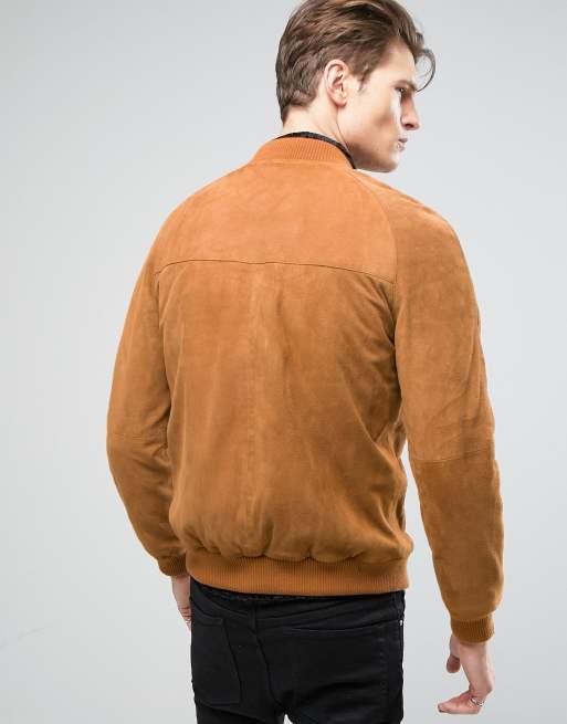 ASOS Suede Bomber Jacket In Tan in Brown for Men