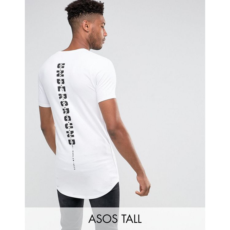 ASOS Longline T-Shirt With Spine Print and Stepped Curved Hem, ASOS