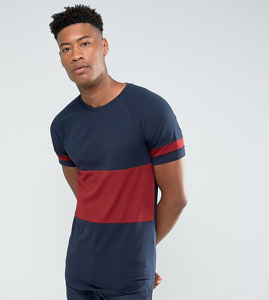 ASOS TALL - T-shirt attillata lunga elasticizzata colour block blu navy