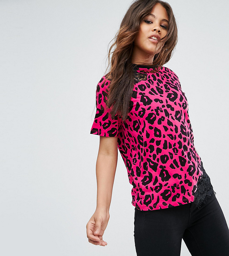 ASOS TALL – T-shirt med cutwork-spets och färgstarkt leopardmönster-Flerfärgad