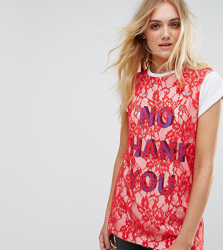 ASOS TALL T-Shirt with Print and Lace Overlayer-Multi