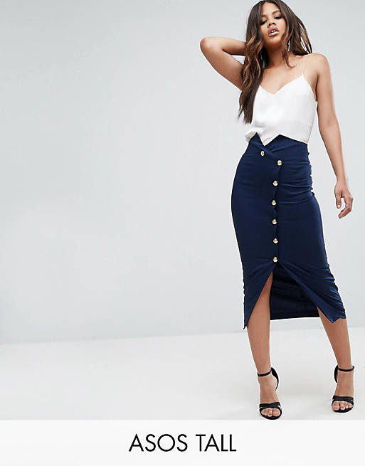 ASOS TALL Tailored High Waist Pencil Skirt with Military Button Detail