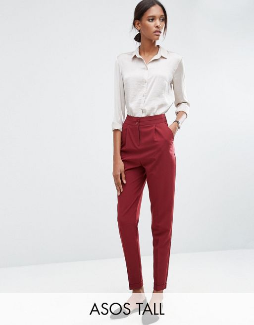 ASOS TALL Tailored High Waisted Trousers with Turn Up Detail | ASOS