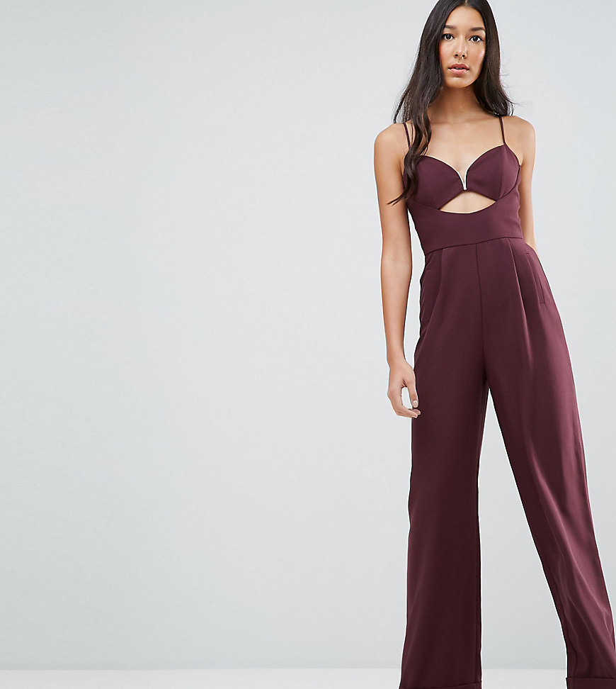 ASOS TALL Tailored Jumpsuit with Cut Out Detail and Wide Leg-Purple