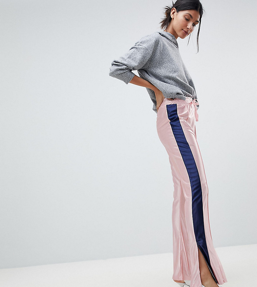 ASOS TALL Trackpants with Kickflare Hem And Side Piping-Pink
