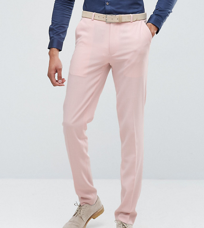 Asos Design - Asos tall – wedding – rosa kostymbyxor crosshatch-tyg med extra smal passform