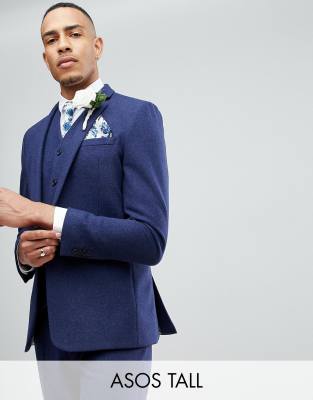 ASOS TALL Wedding Skinny Suit Jacket in Navy Wool Mix