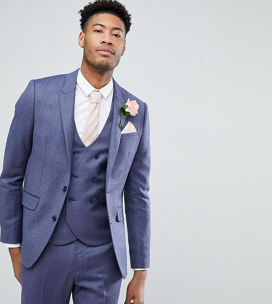 ASOS TALL WEDDING Slim Suit Jacket in Deep Blue 100% Merino Wool