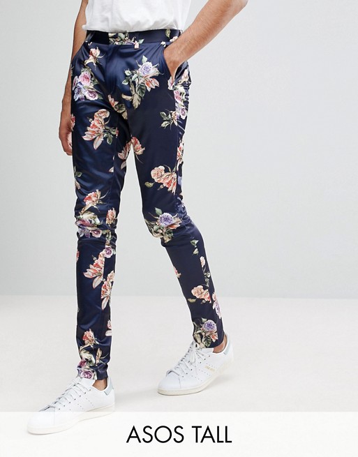 ASOS | ASOS TALL Wedding Super Skinny Suit Trousers With Navy Floral Print