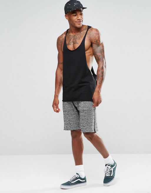 ASOS Tank In Raw Edge Extreme Dropped Armhole And Racer Back In Black