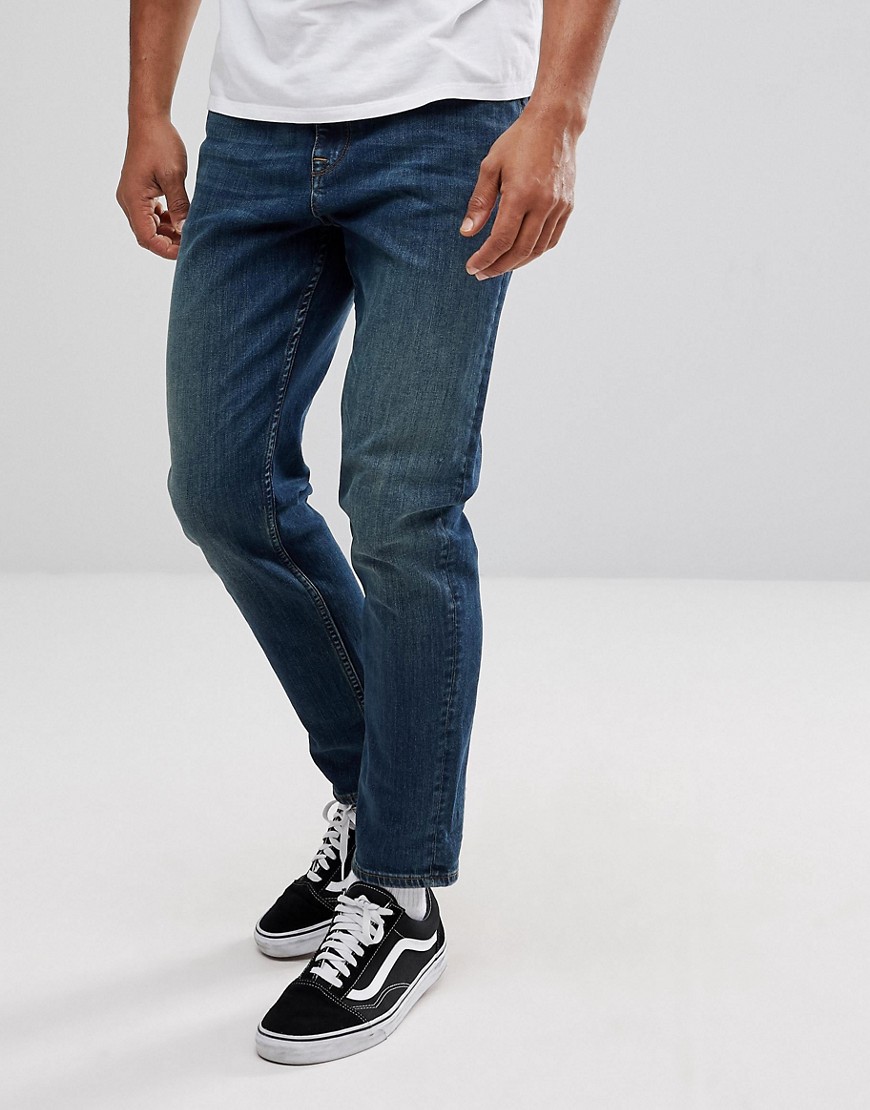 ASOS Tapered Jeans In Dirty Blue Wash