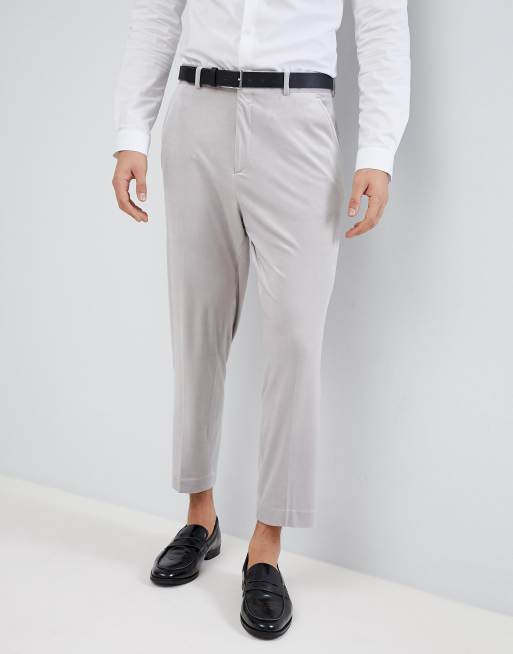 Asos Tapered Smart Trousers In Ice Grey Velvet Asos