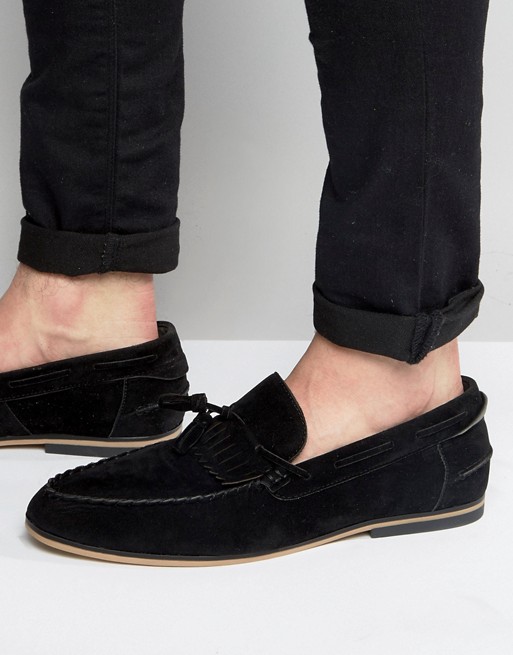 ASOS Tassel Loafers In Black Faux Suede With Fringe | ASOS