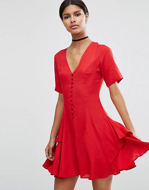ASOS Tea Dress with Rouleau Buttons and Layered Skirt