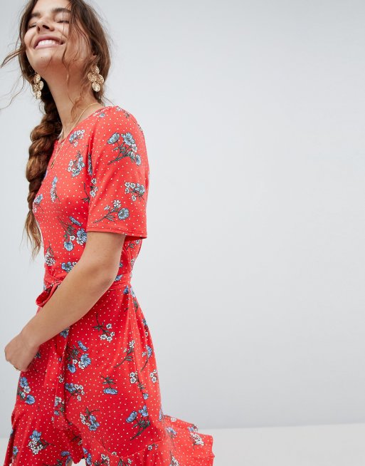 Warehouse red floral midi tea clearance dress