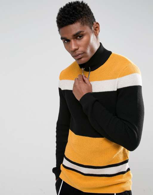 Black and outlet yellow polo sweater