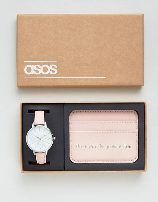 ASOS 'The World Is Your Oyster ' Watch and Card Holder Set