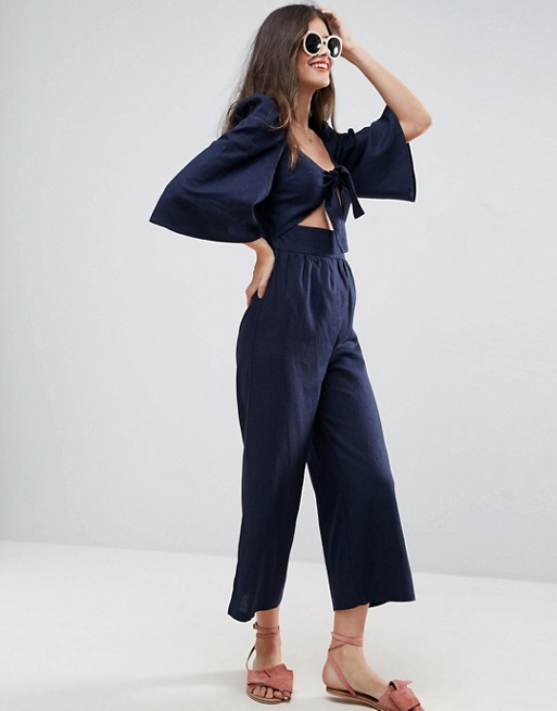 ASOS | ASOS Tie Front Bodice Jumpsuit with Flared Sleeve Detail
