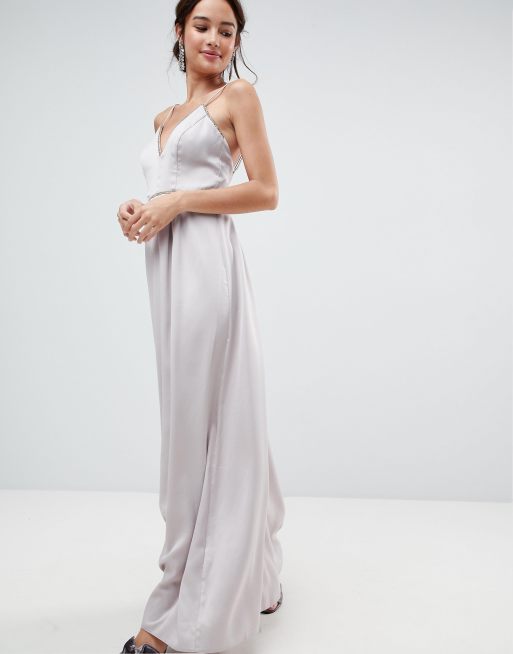 ASOS – Tief ausgeschnittenes Maxi-Trägerkleid mit verziertem Besatz