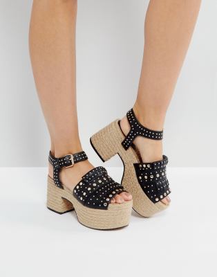 black studded espadrille sandals