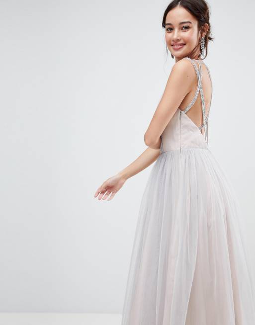 Asos metallic tulle midi cheap dress