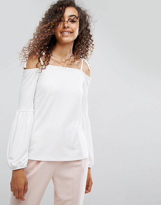 ASOS Top in Crepe with Off Shoulder and Pretty Bell Sleeve