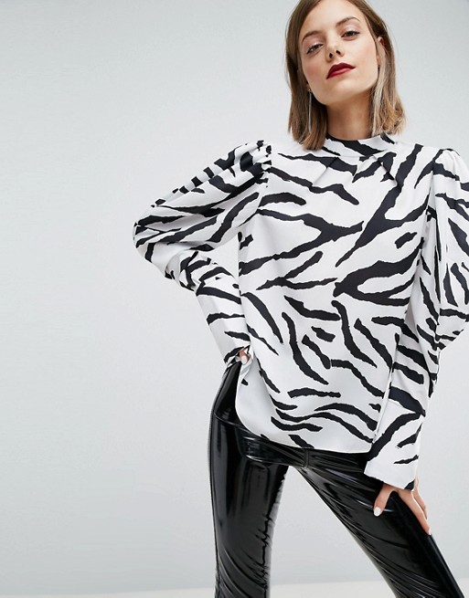 ASOS | Top with Extreme Sleeve in Zebra Print - SpottedMod