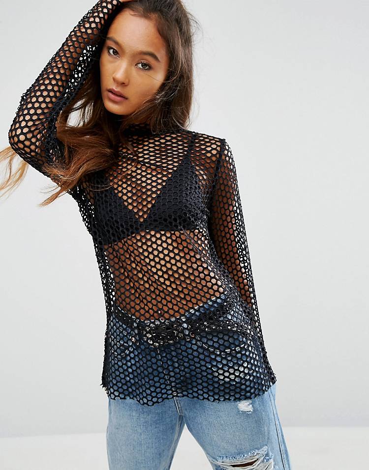ASOS Top With High Neck In Oversized Mesh, 1 of 4.