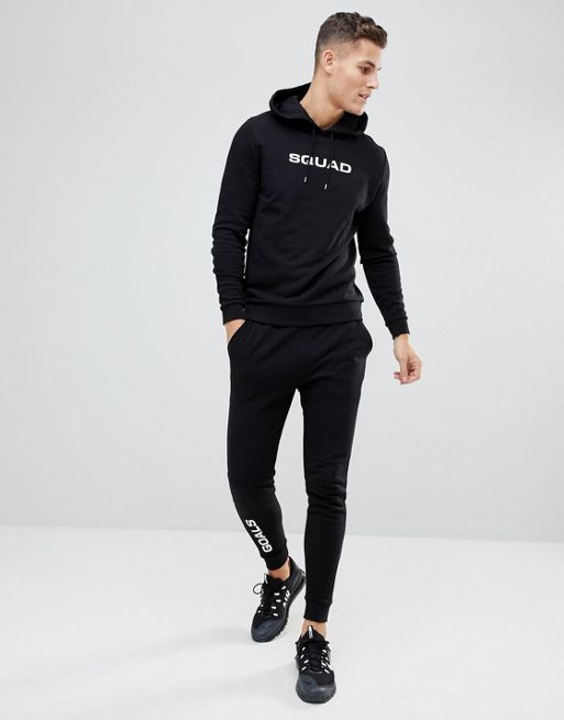 ASOS Tracksuit Hoodie/Skinny Joggers With Squad Goals Slogan Print | ASOS