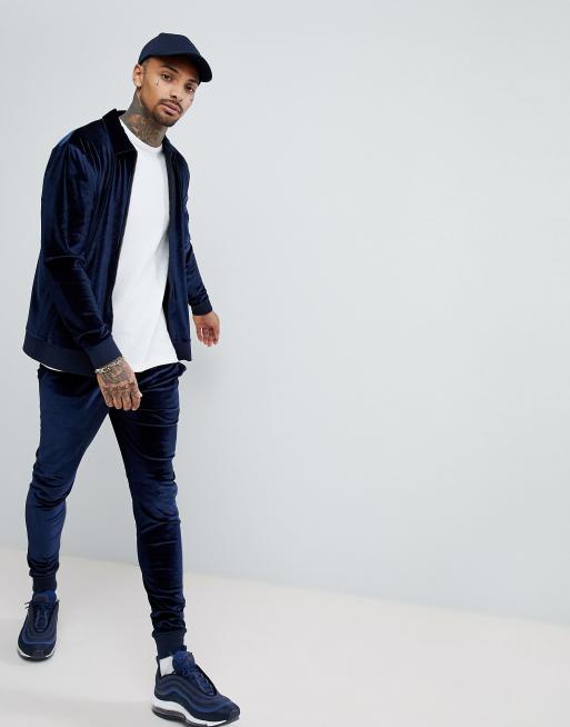 ASOS DESIGN velour standard sweatshirt/ skinny jogger tracksuit in