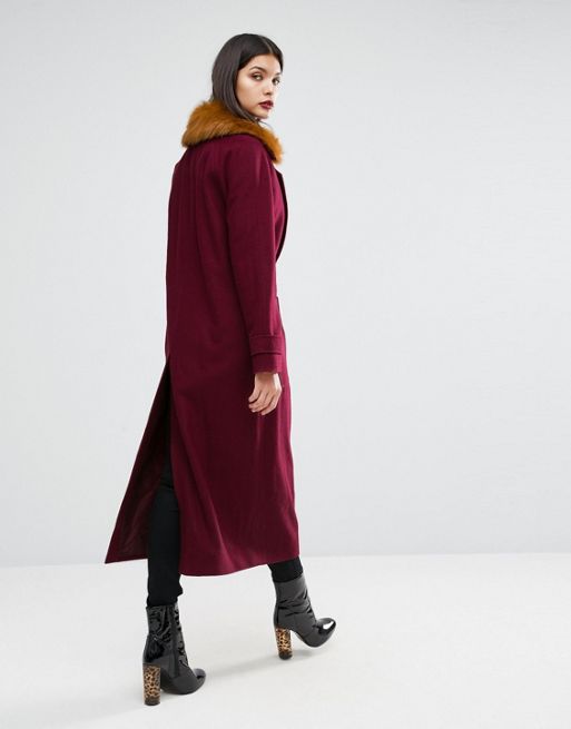 Vero Moda Long Wool Coat With Faux Fur Collar, Wool Coat With Fur Collar