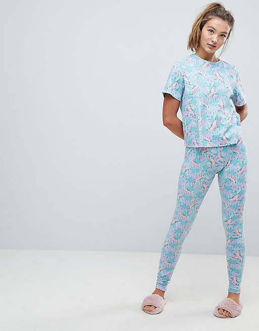 Rose kleur Bakken verzoek ASOS Tropical Dinosaur Tee and Legging Pajama Set | ASOS
