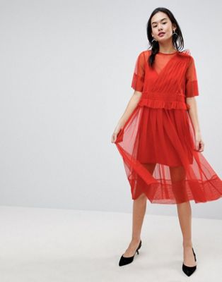 ASOS Tulle Midi Dress with Ruching | ASOS