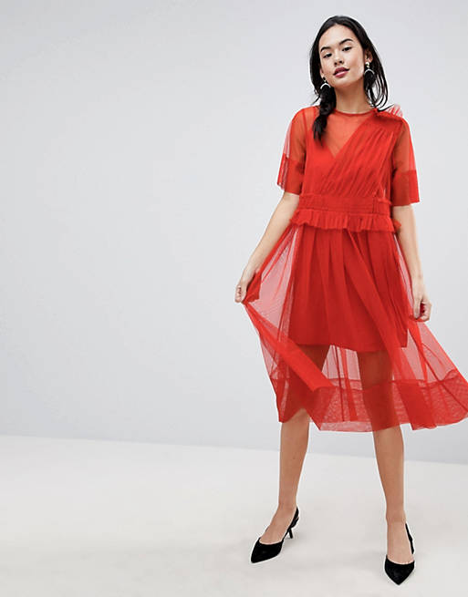 ASOS Tulle Midi Dress with Ruching