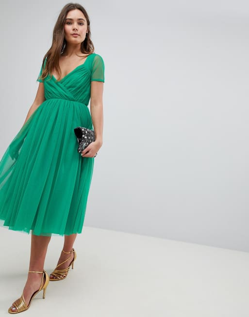 Midi tulle shop dress with sleeves