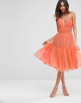 ASOS Tulle Midi Prom Dress-Orange