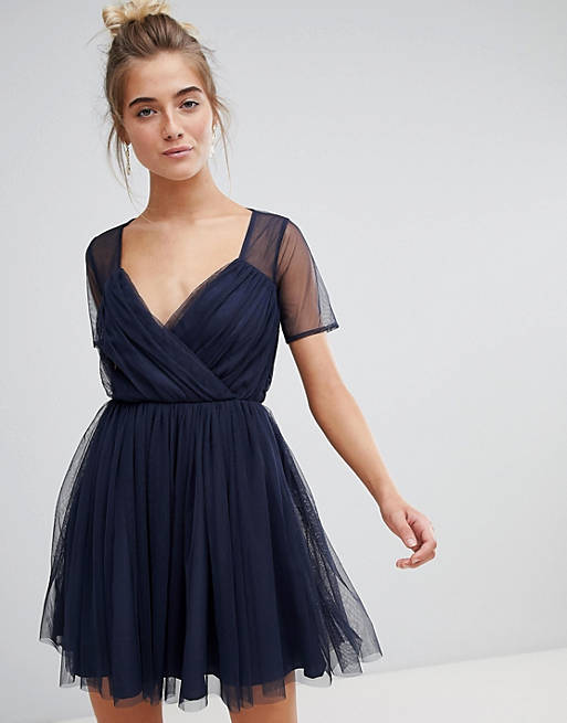 ASOS Tulle Mini Dress with Sheer Sleeve