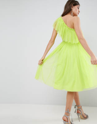 green one shoulder midi dress