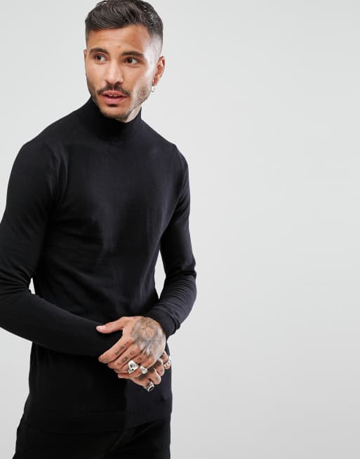 Mens black 2025 turtleneck jumper