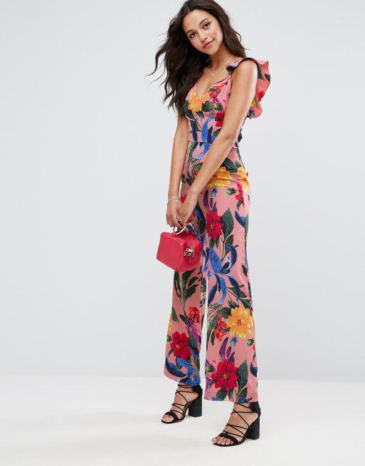ASOS - Tuta jumpsuit con volant e stampa a fiori allacciata sul retro, 4 di 4