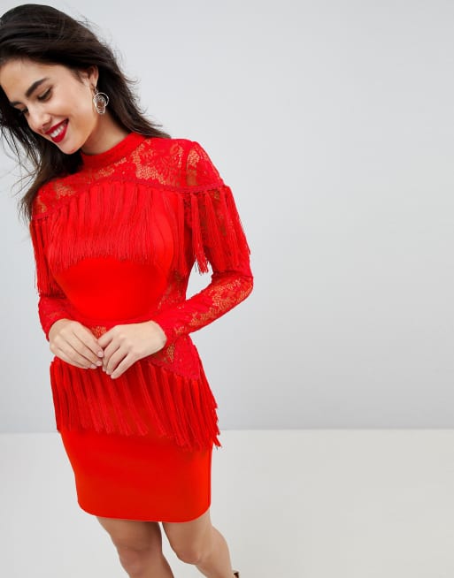 Asos red lace outlet dress