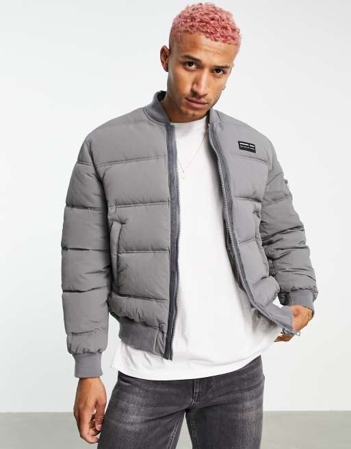 ASOS Unrvlld Spply bomber puffer jacket in light gray