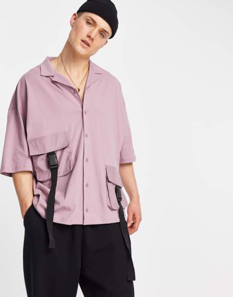 ASOS Unrvlld Spply button through jersey shirt with utility pockets & strapping deatiling with logo sleeve print - view 1