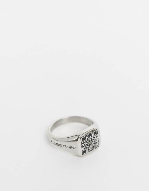 ASOS Unrvlld Spply - Chevalière en acier inoxydable avec faux QR code - Argenté