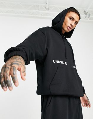 ASOS Unrvlld Spply co-ord oversized hoodie with front logo print in black